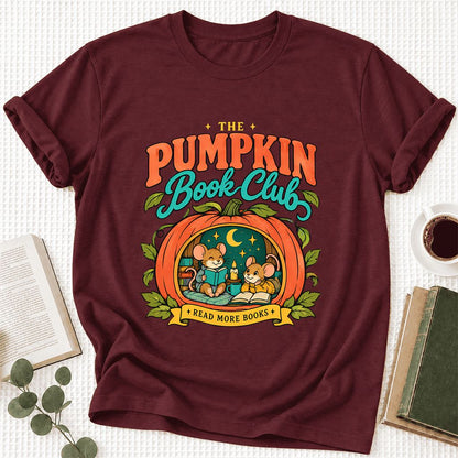 The Pumpkin Book Club Ultra-Soft Cotton T-Shirt | Halloween Book Lover Gift Maroon