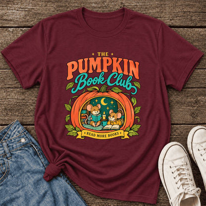 The Pumpkin Book Club Ultra-Soft Cotton T-Shirt | Halloween Book Lover Gift Maroon