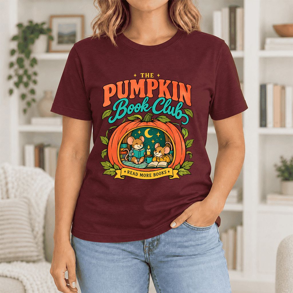 The Pumpkin Book Club Ultra-Soft Cotton T-Shirt | Halloween Book Lover Gift Maroon