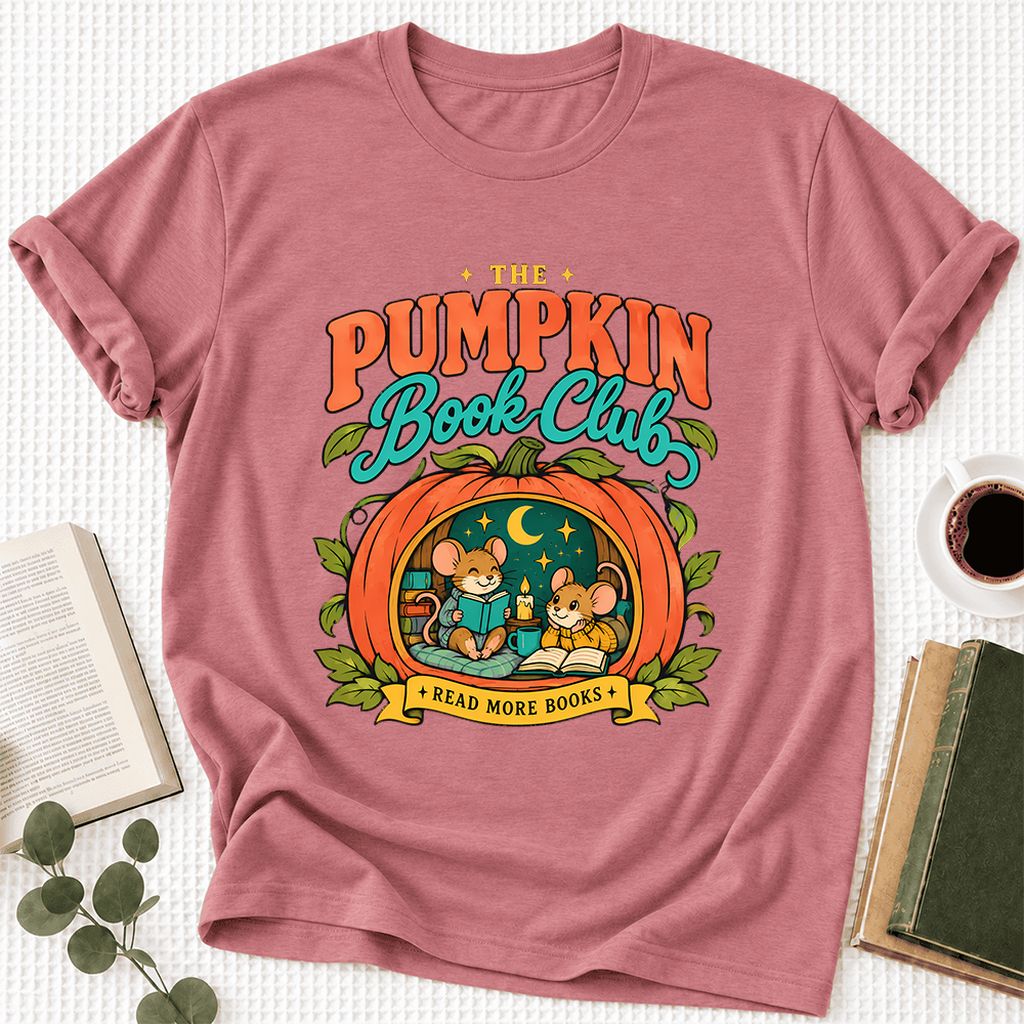 The Pumpkin Book Club Ultra-Soft Cotton T-Shirt | Halloween Book Lover Gift Mauve