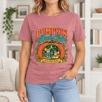 The Pumpkin Book Club Ultra-Soft Cotton T-Shirt | Halloween Book Lover Gift Mauve