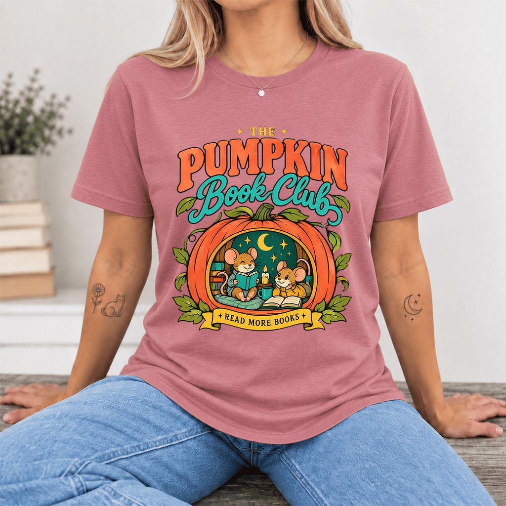 The Pumpkin Book Club Ultra-Soft Cotton T-Shirt | Halloween Book Lover Gift Mauve