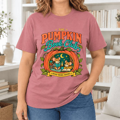 The Pumpkin Book Club Ultra-Soft Cotton T-Shirt | Halloween Book Lover Gift Mauve