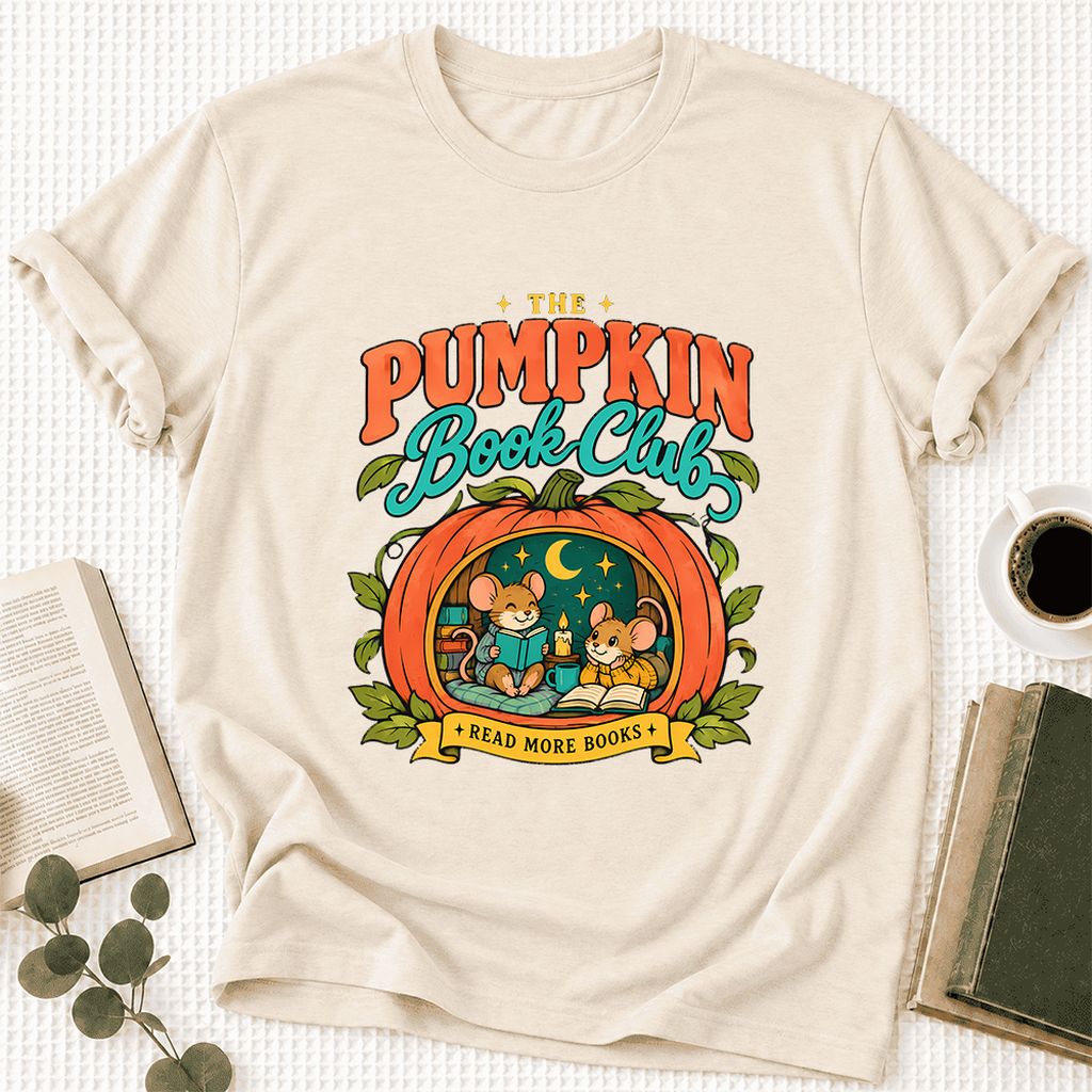 The Pumpkin Book Club Ultra-Soft Cotton T-Shirt | Halloween Book Lover Gift Natural