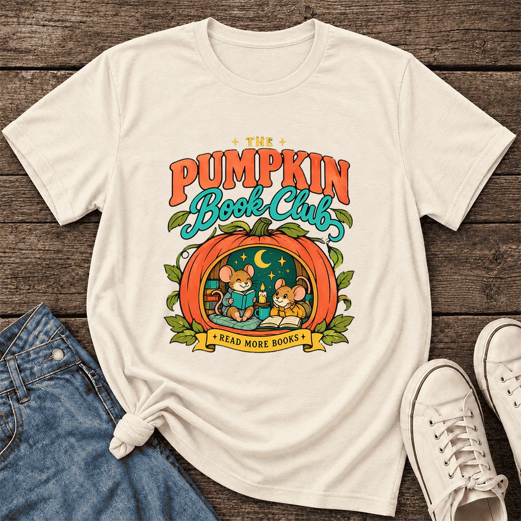The Pumpkin Book Club Ultra-Soft Cotton T-Shirt | Halloween Book Lover Gift Natural