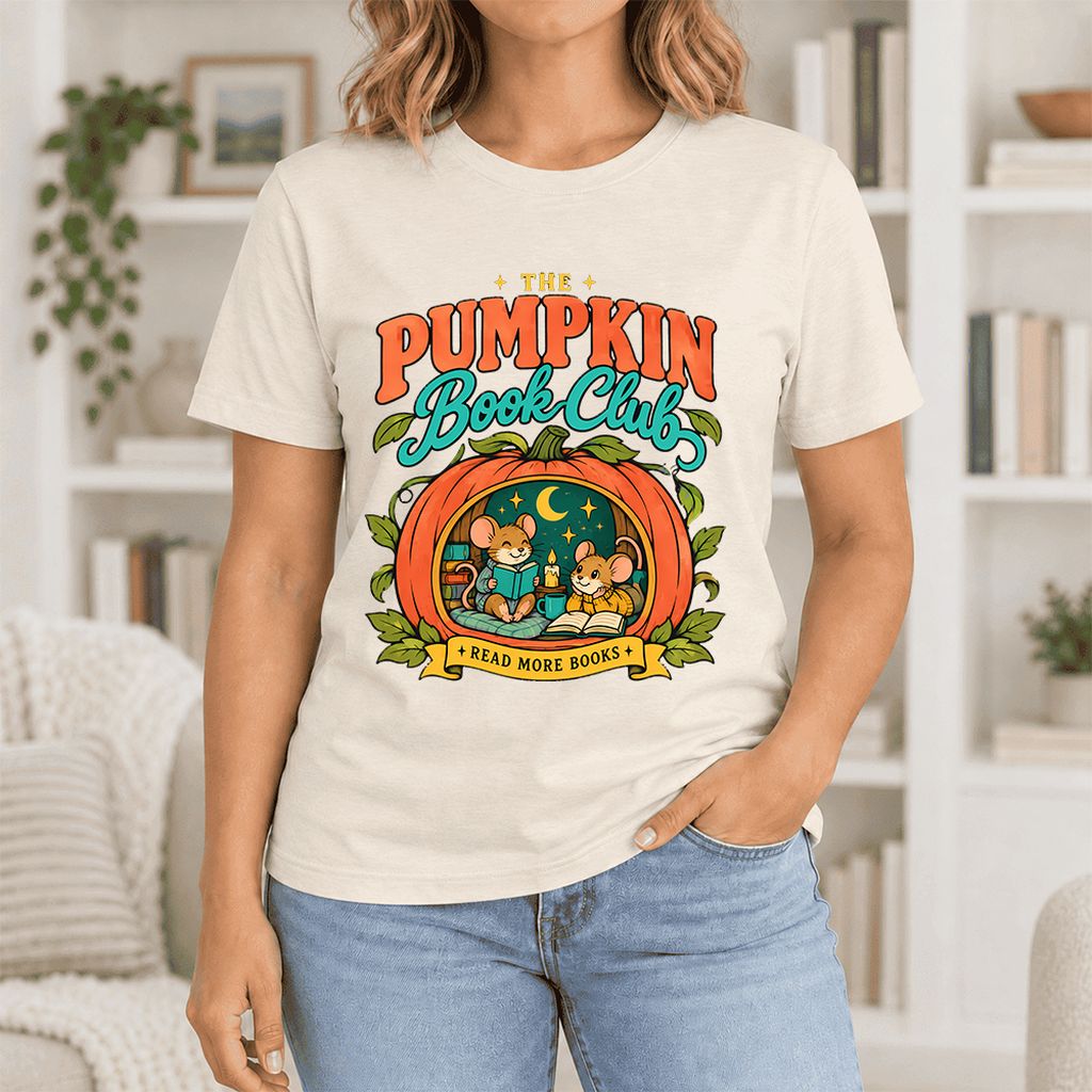 The Pumpkin Book Club Ultra-Soft Cotton T-Shirt | Halloween Book Lover Gift Natural