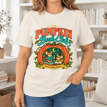 The Pumpkin Book Club Ultra-Soft Cotton T-Shirt | Halloween Book Lover Gift Natural