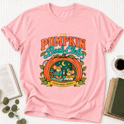 The Pumpkin Book Club Ultra-Soft Cotton T-Shirt | Halloween Book Lover Gift Pink