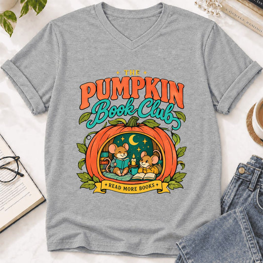 The Pumpkin Book Club Ultra-Soft V-Neck | Halloween Book Lover Gift Athletic Heather