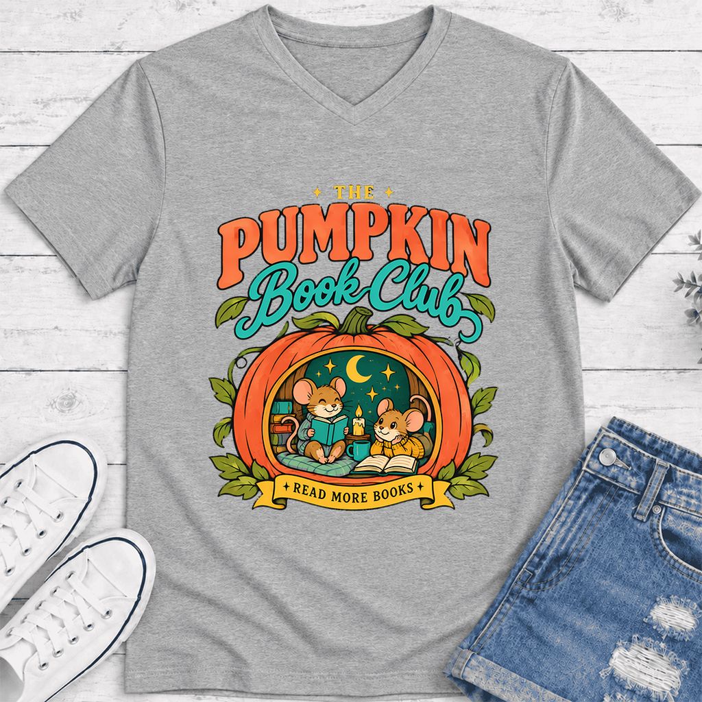 The Pumpkin Book Club Ultra-Soft V-Neck | Halloween Book Lover Gift Athletic Heather