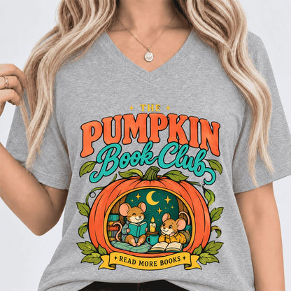 The Pumpkin Book Club Ultra-Soft V-Neck | Halloween Book Lover Gift Athletic Heather