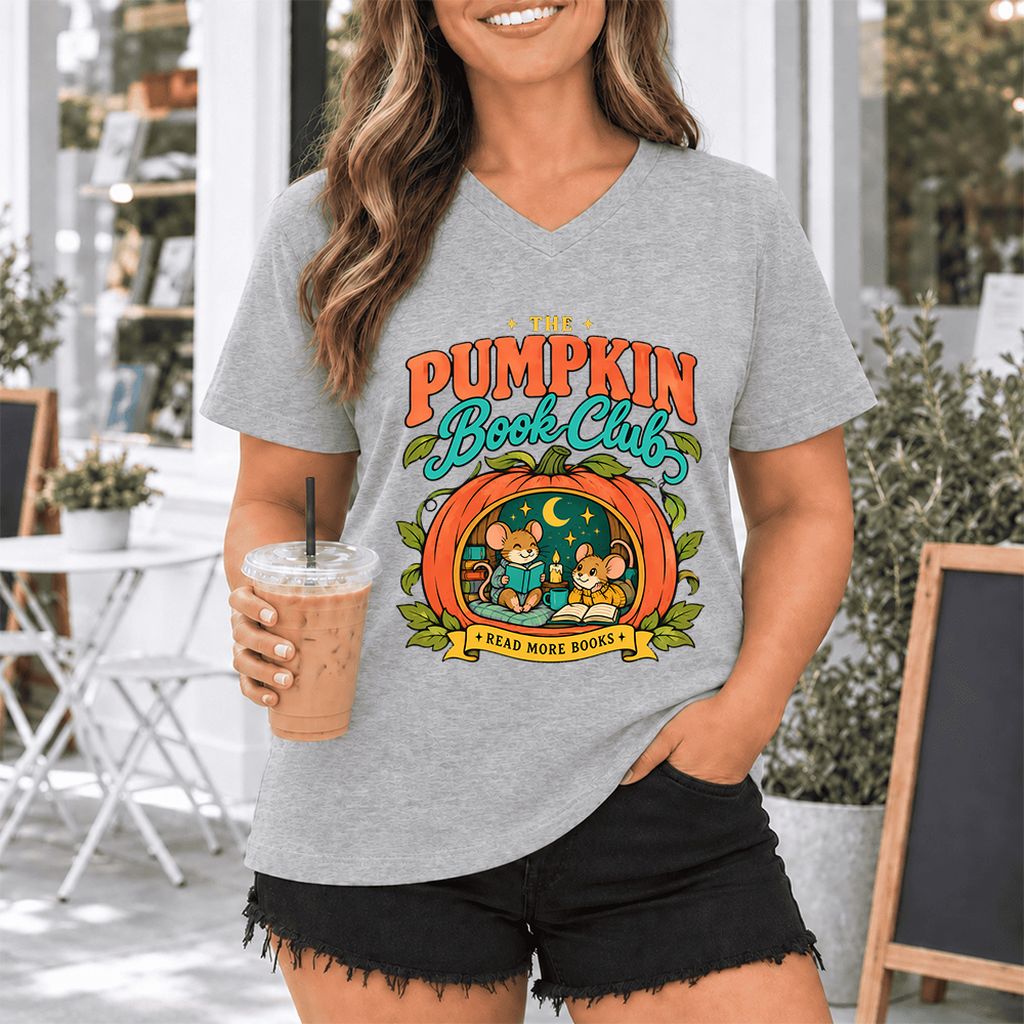 The Pumpkin Book Club Ultra-Soft V-Neck | Halloween Book Lover Gift Athletic Heather