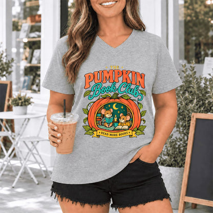 The Pumpkin Book Club Ultra-Soft V-Neck | Halloween Book Lover Gift Athletic Heather