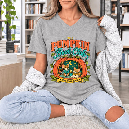 The Pumpkin Book Club Ultra-Soft V-Neck | Halloween Book Lover Gift Athletic Heather