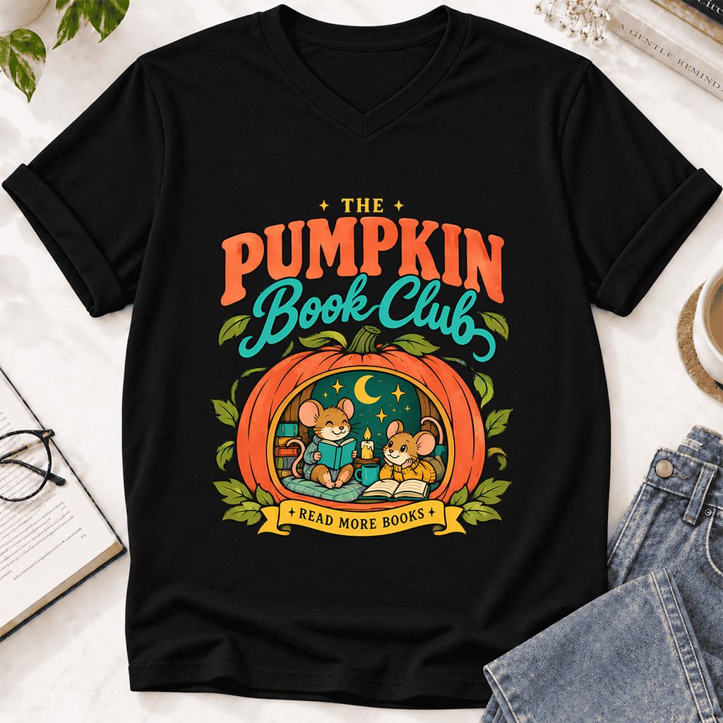 The Pumpkin Book Club Ultra-Soft V-Neck | Halloween Book Lover Gift Black