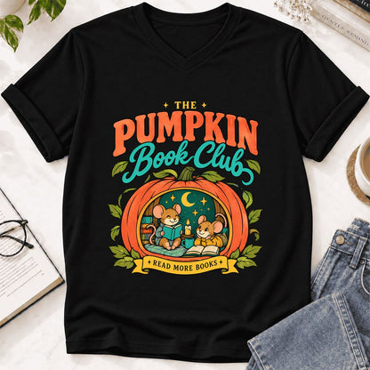 The Pumpkin Book Club Ultra-Soft V-Neck | Halloween Book Lover Gift Black