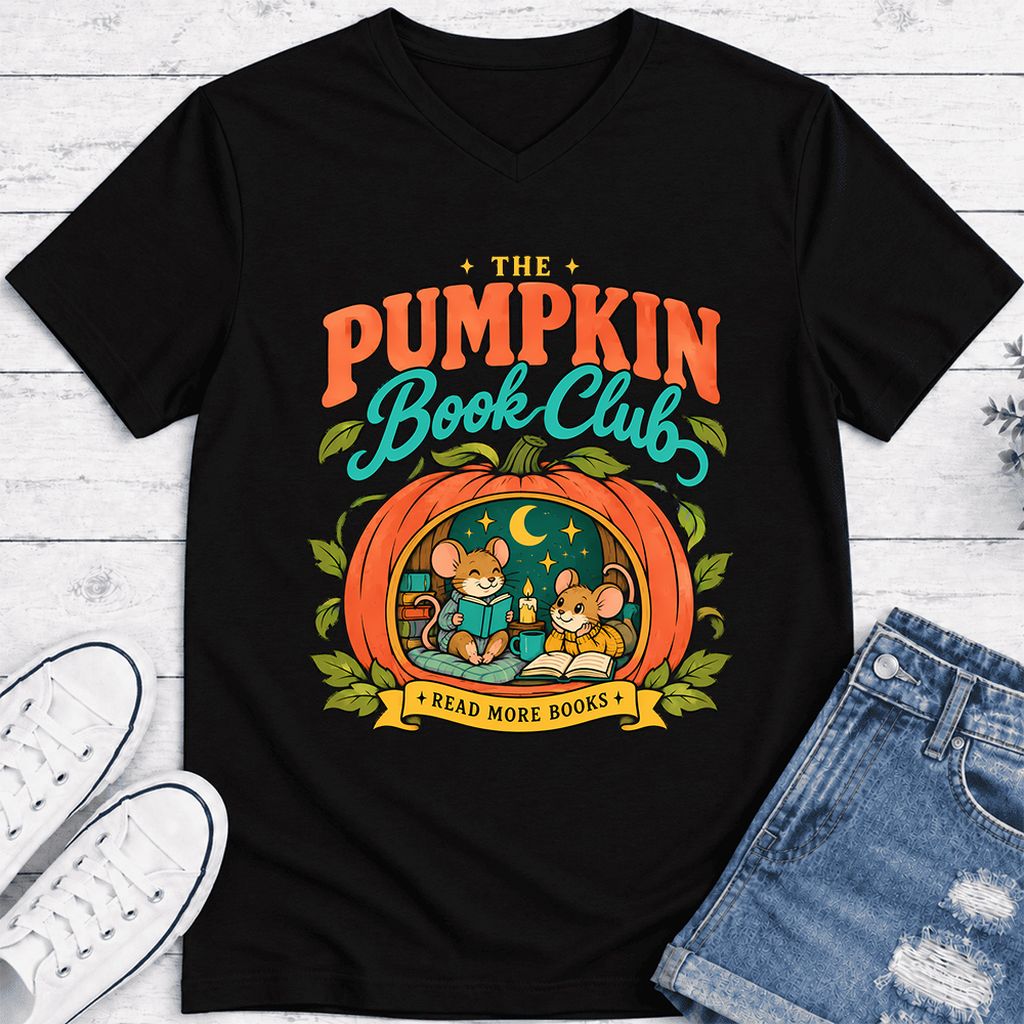 The Pumpkin Book Club Ultra-Soft V-Neck | Halloween Book Lover Gift Black