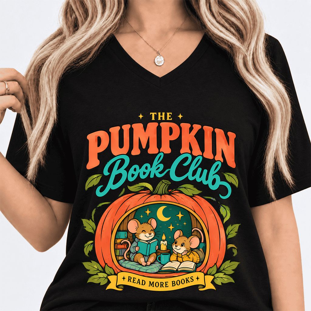 The Pumpkin Book Club Ultra-Soft V-Neck | Halloween Book Lover Gift Black