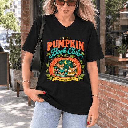 The Pumpkin Book Club Ultra-Soft V-Neck | Halloween Book Lover Gift Black