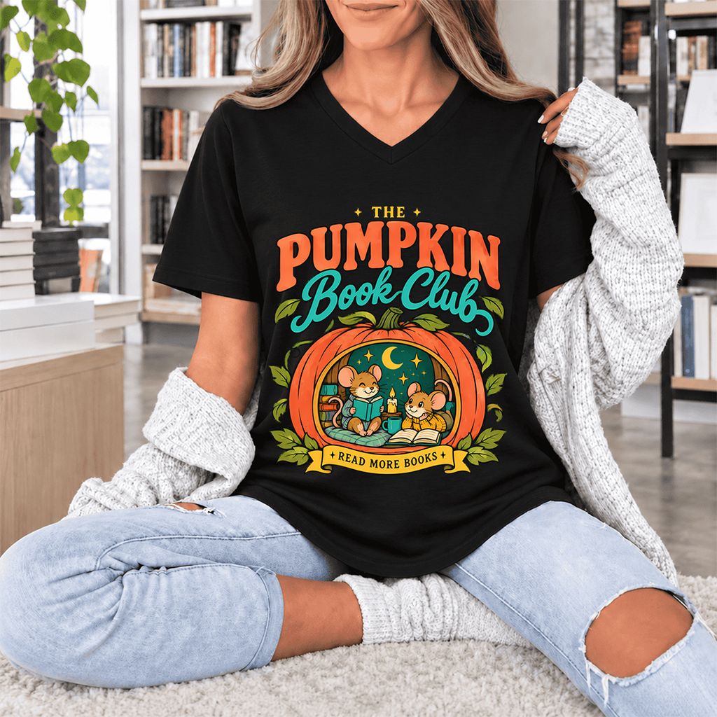 The Pumpkin Book Club Ultra-Soft V-Neck | Halloween Book Lover Gift Black