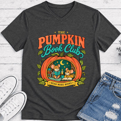The Pumpkin Book Club Ultra-Soft V-Neck | Halloween Book Lover Gift Dark Grey Heather