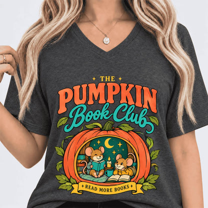The Pumpkin Book Club Ultra-Soft V-Neck | Halloween Book Lover Gift Dark Grey Heather