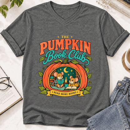 The Pumpkin Book Club Ultra-Soft V-Neck | Halloween Book Lover Gift Deep Heather