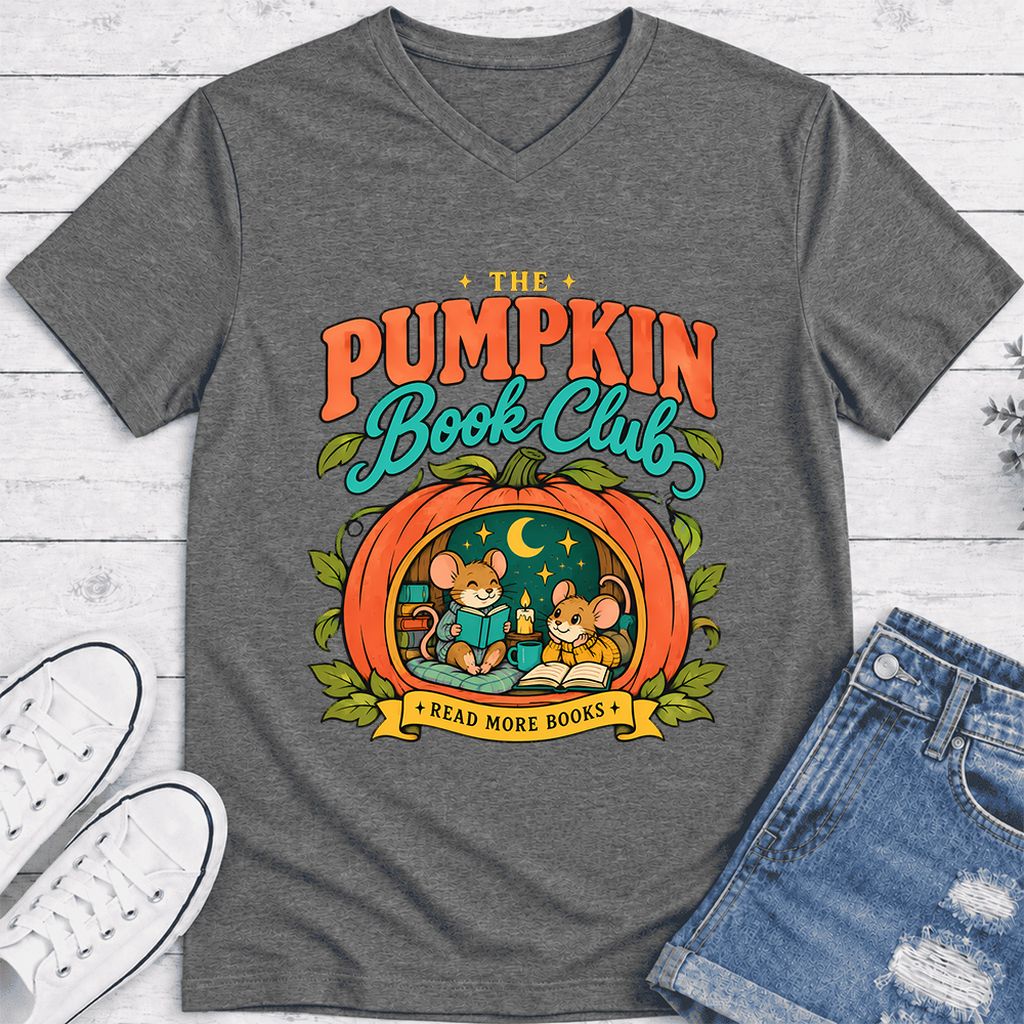 The Pumpkin Book Club Ultra-Soft V-Neck | Halloween Book Lover Gift Deep Heather
