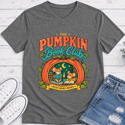 The Pumpkin Book Club Ultra-Soft V-Neck | Halloween Book Lover Gift Deep Heather