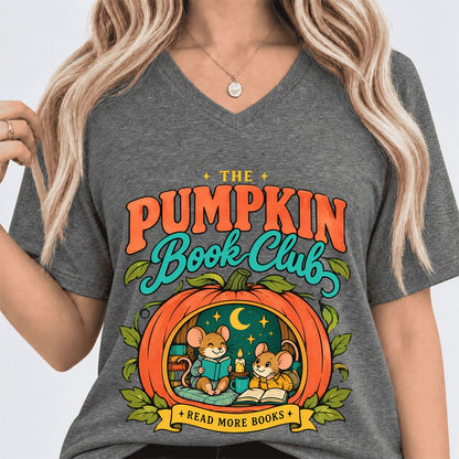 The Pumpkin Book Club Ultra-Soft V-Neck | Halloween Book Lover Gift Deep Heather