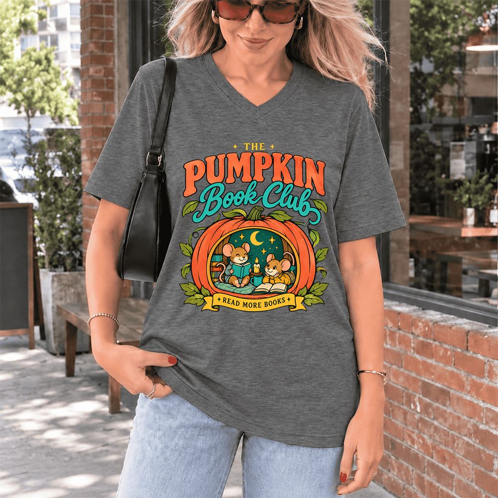 The Pumpkin Book Club Ultra-Soft V-Neck | Halloween Book Lover Gift Deep Heather