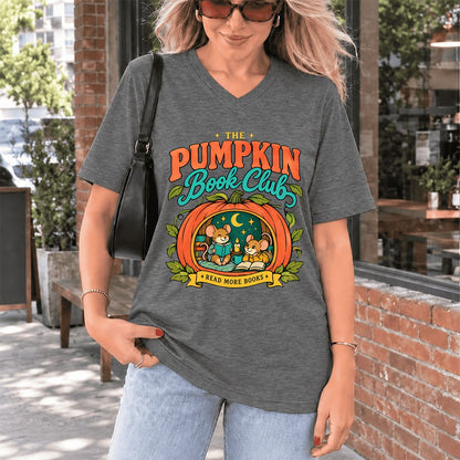 The Pumpkin Book Club Ultra-Soft V-Neck | Halloween Book Lover Gift Deep Heather