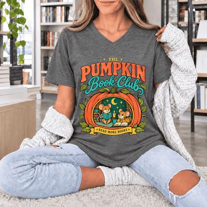 The Pumpkin Book Club Ultra-Soft V-Neck | Halloween Book Lover Gift Deep Heather