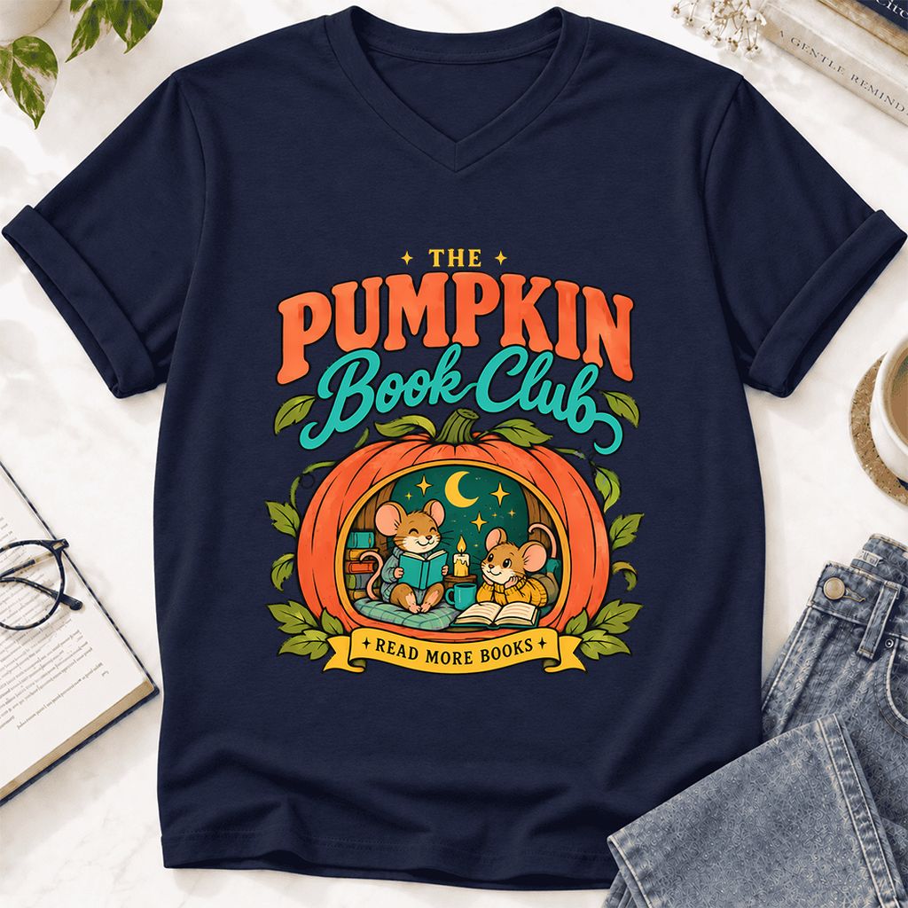The Pumpkin Book Club Ultra-Soft V-Neck | Halloween Book Lover Gift Navy