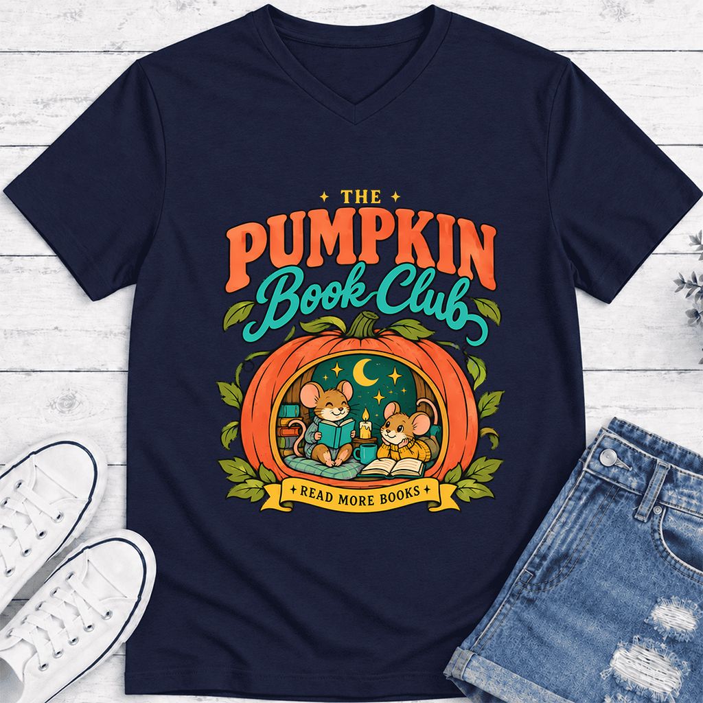 The Pumpkin Book Club Ultra-Soft V-Neck | Halloween Book Lover Gift Navy