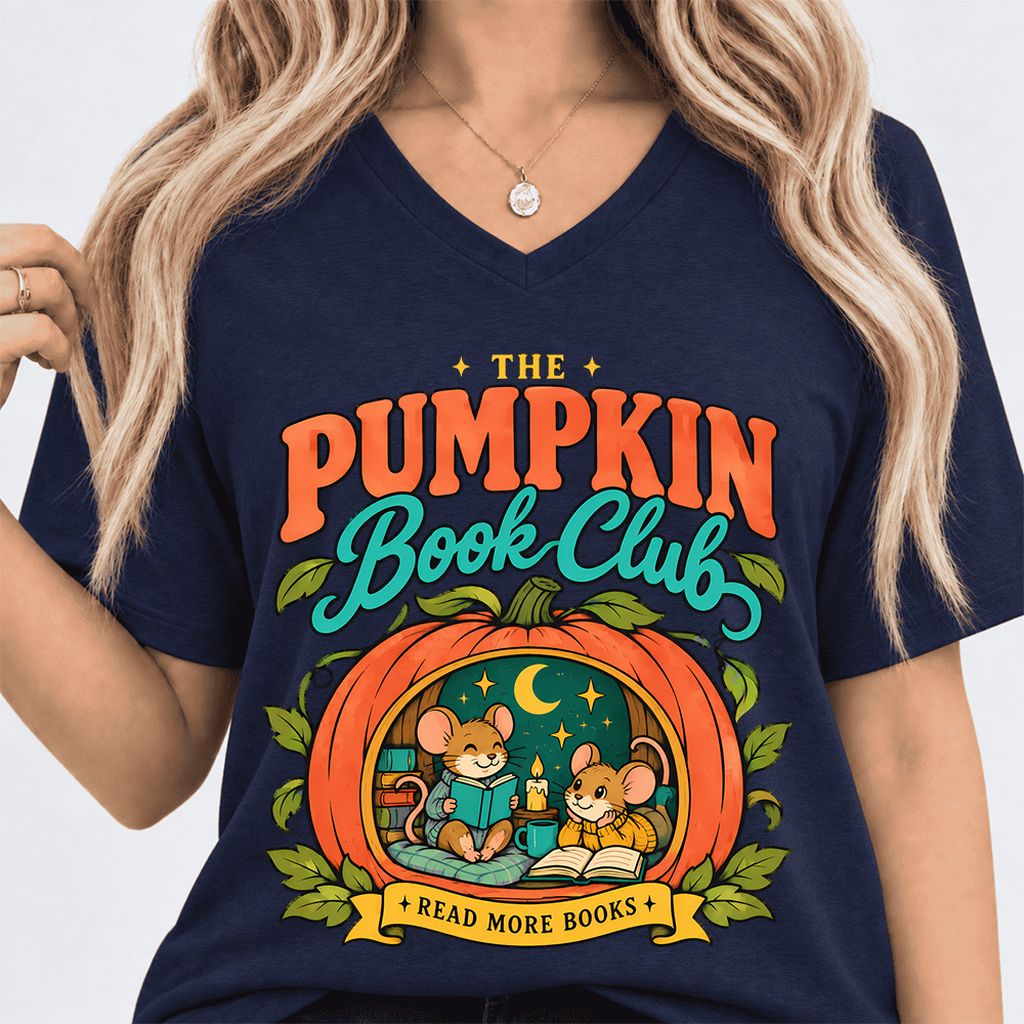The Pumpkin Book Club Ultra-Soft V-Neck | Halloween Book Lover Gift Navy