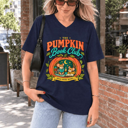 The Pumpkin Book Club Ultra-Soft V-Neck | Halloween Book Lover Gift Navy