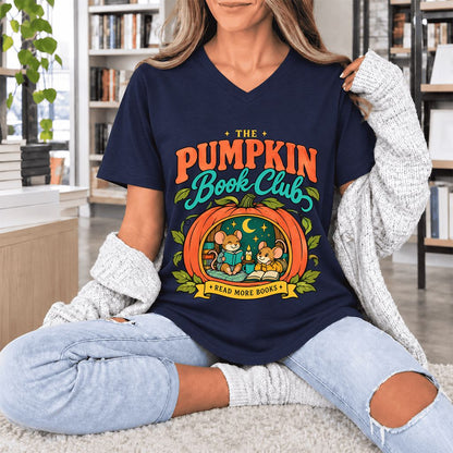 The Pumpkin Book Club Ultra-Soft V-Neck | Halloween Book Lover Gift Navy