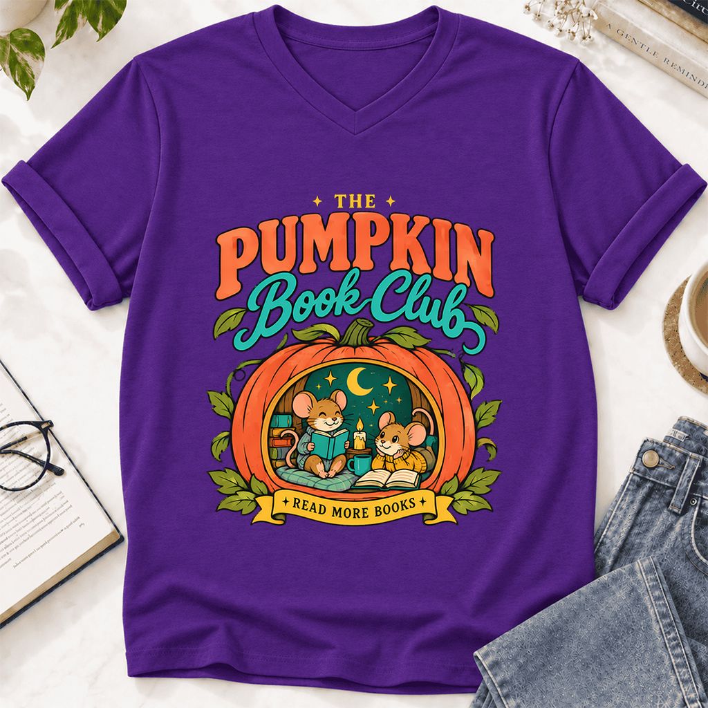 The Pumpkin Book Club Ultra-Soft V-Neck | Halloween Book Lover Gift Team Purple