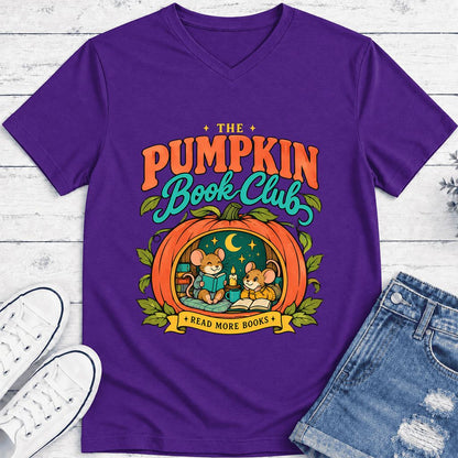 The Pumpkin Book Club Ultra-Soft V-Neck | Halloween Book Lover Gift Team Purple