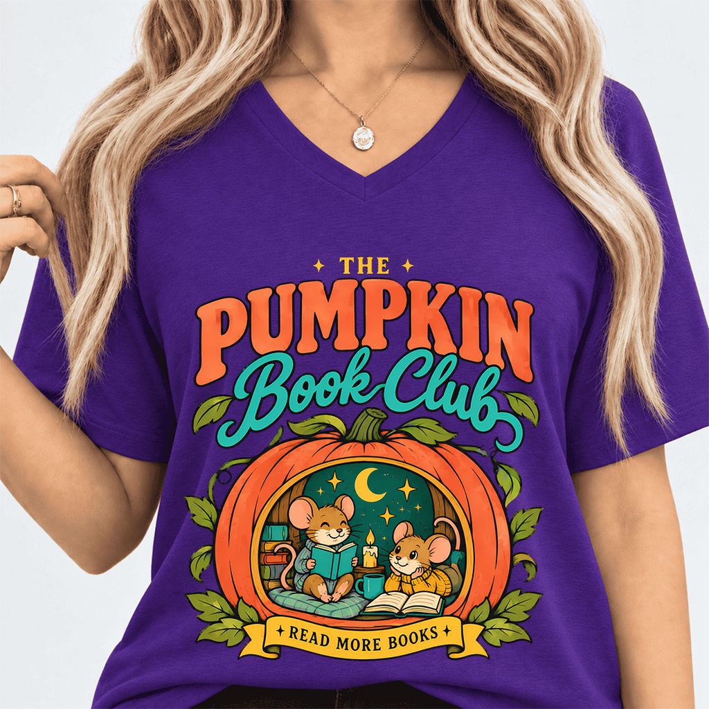 The Pumpkin Book Club Ultra-Soft V-Neck | Halloween Book Lover Gift Team Purple