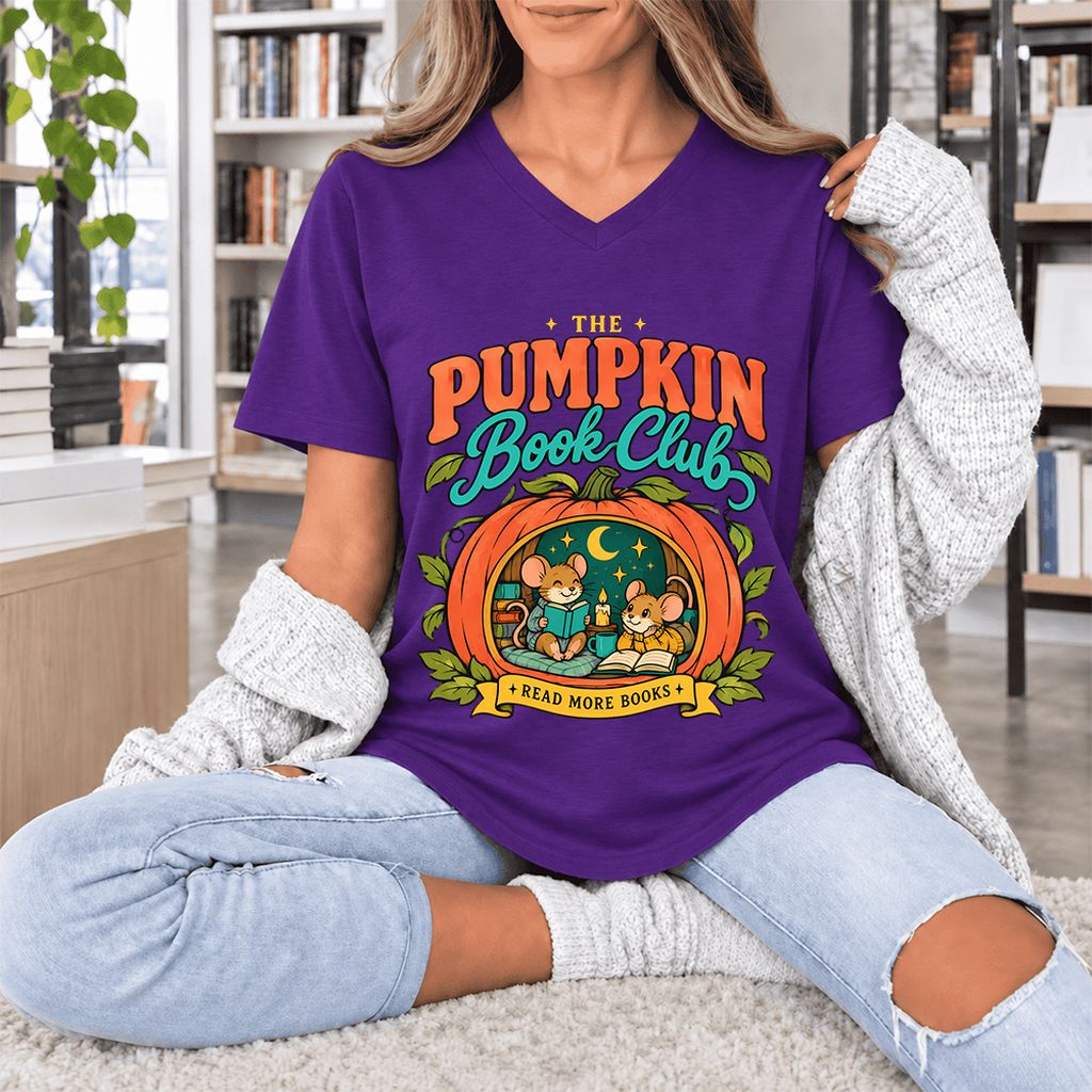 The Pumpkin Book Club Ultra-Soft V-Neck | Halloween Book Lover Gift Team Purple