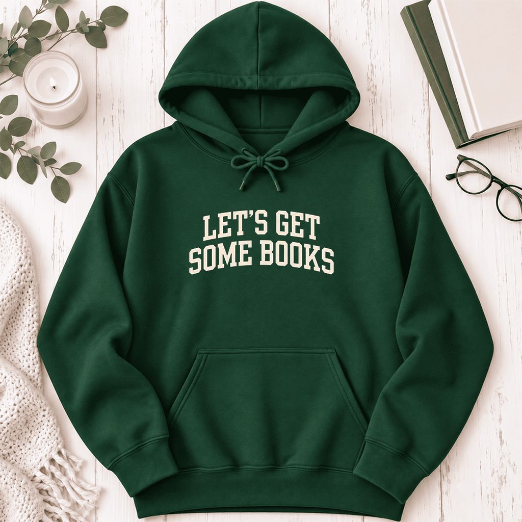 Let's Get Some Books Softstyle Hoodie | Book Lover Gift Forest Green