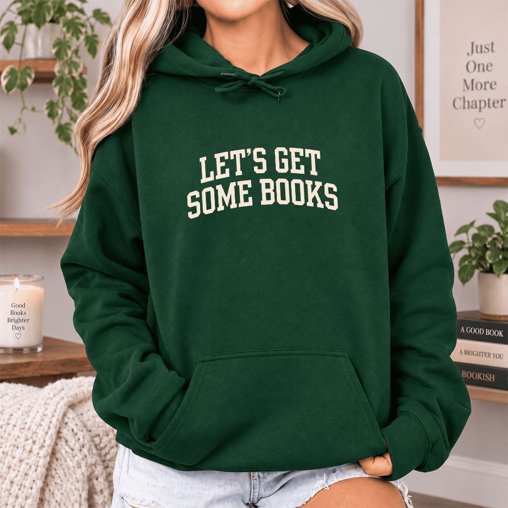 Let's Get Some Books Softstyle Hoodie | Book Lover Gift Forest Green