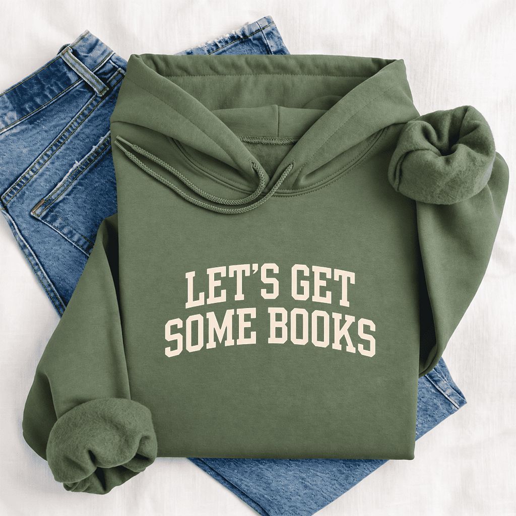 Let's Get Some Books Softstyle Hoodie | Book Lover Gift Military Green