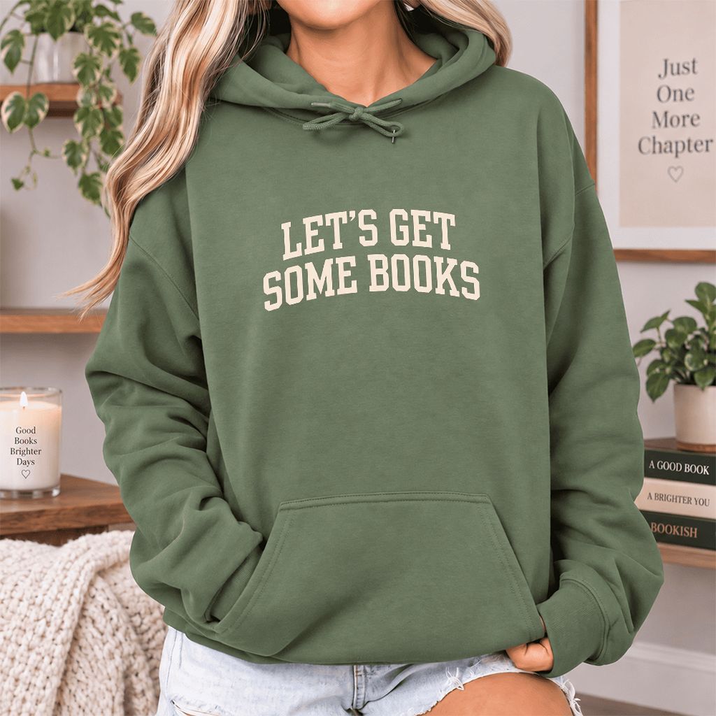 Let's Get Some Books Softstyle Hoodie | Book Lover Gift Military Green