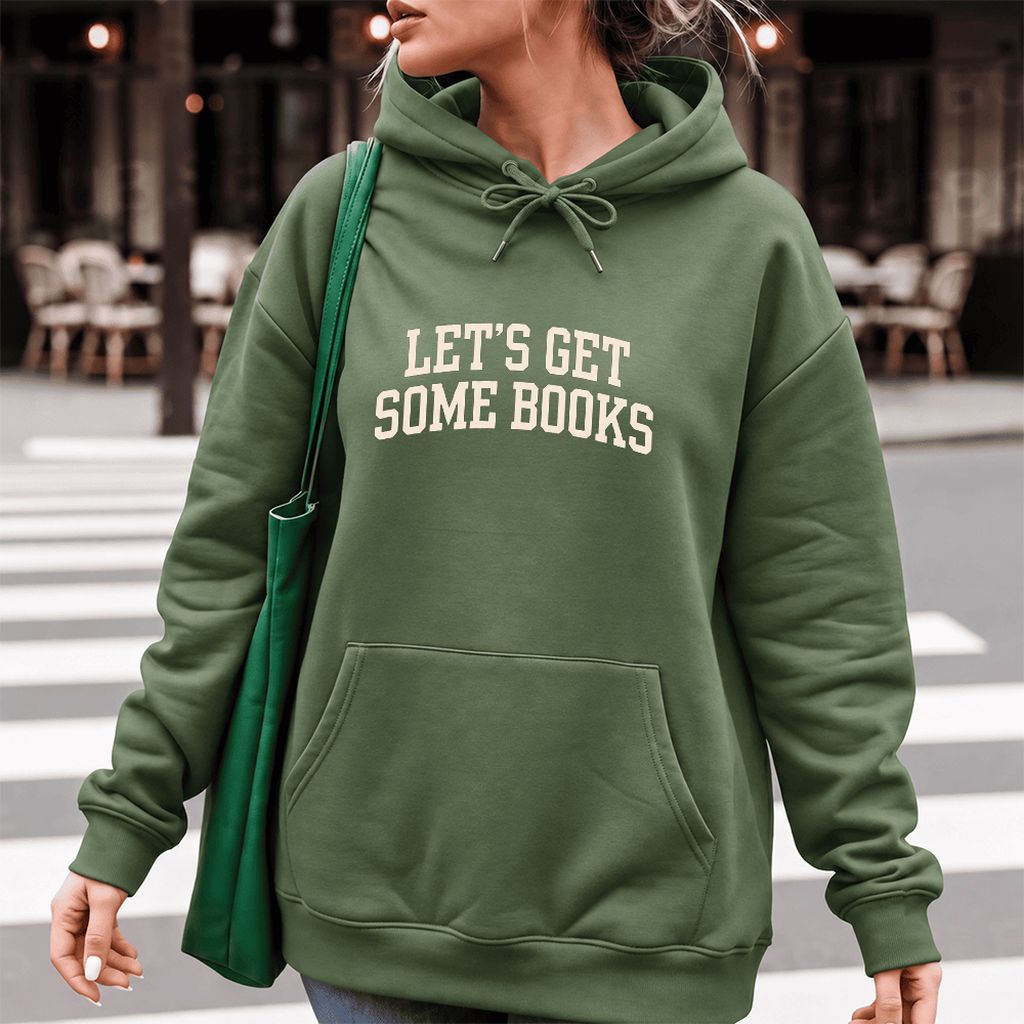 Let's Get Some Books Softstyle Hoodie | Book Lover Gift Military Green
