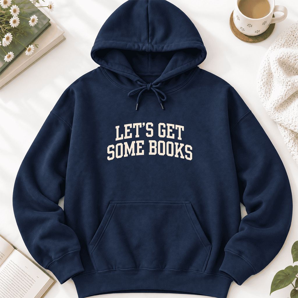 Let's Get Some Books Softstyle Hoodie | Book Lover Gift Navy