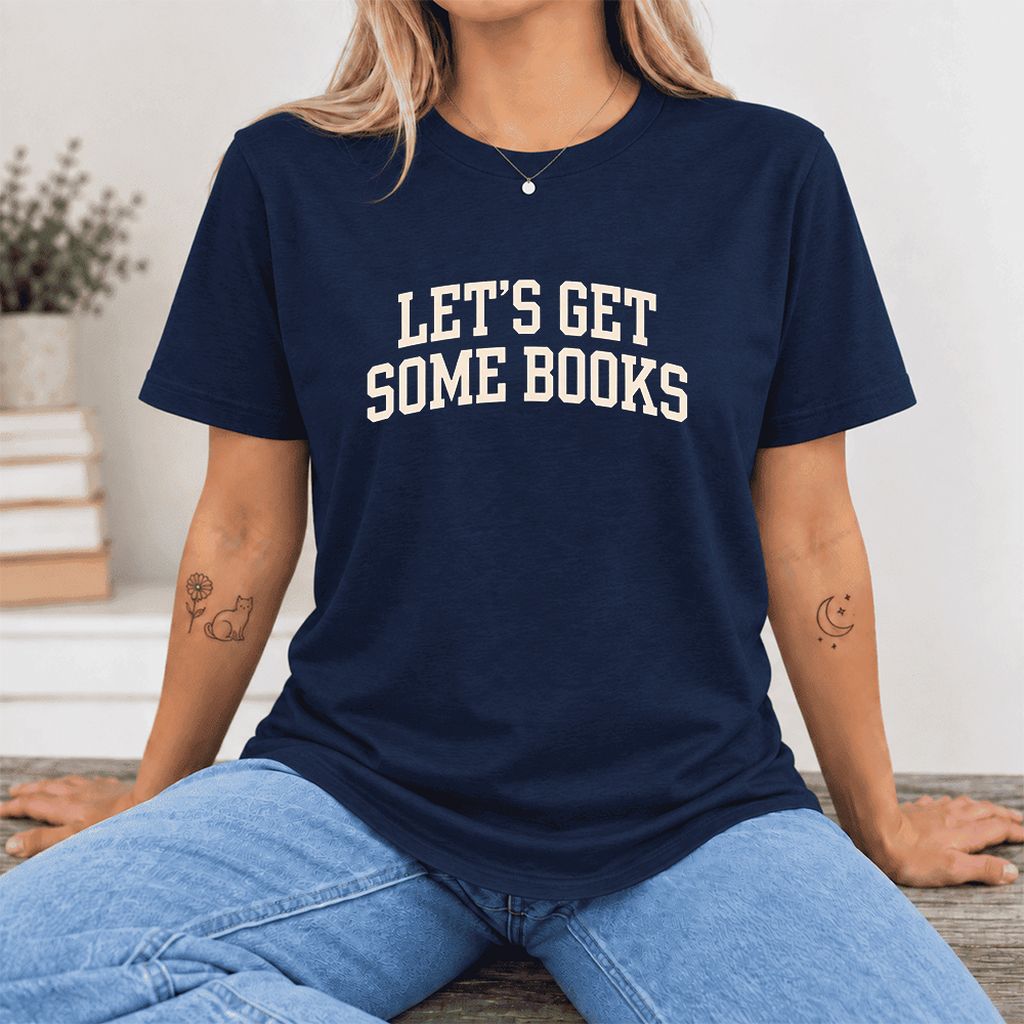 Let's Get Some Books Ultra-Soft Cotton T-Shirt | Book Lover Gift Navy