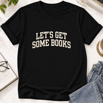 Let's Get Some Books Ultra-Soft V-Neck | Book Lover Gift Black